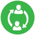Small green circle with outline of two people and arrows going back and forth between them to represent interpersonal challenges for High Achievers