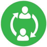 Small green circle with outline of two people and arrows going back and forth between them to represent interpersonal challenges for High Achievers
