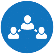 Small blue circle showing three connected people to represent organizational challenges of High Achievers