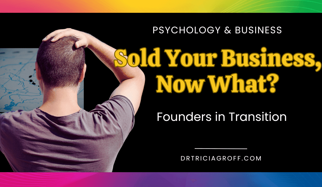 Man with hand on top of his head, looking at a map to decide where to go, title graphic for Sold Your Business, Now What?